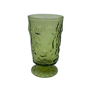 VTG 1970 Seneca Milano Avocado Green Footed Textured Tumbler Juice Glass 4.25"